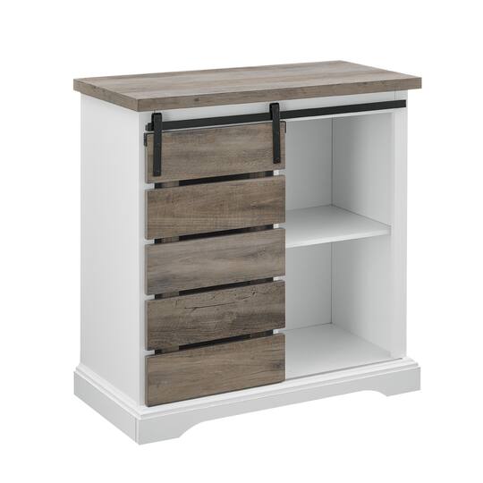 Edison Walker 32" Solid White & Grey Wash Two-Tone Sliding Slat Door Accent Cabinet